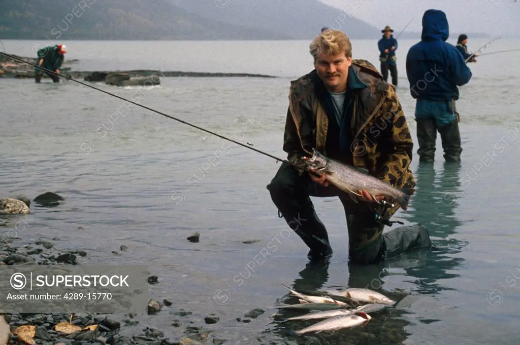 Fisherman w/Dolly Varden Trout Catch KP Alaska Fall Ptarmigan Creek