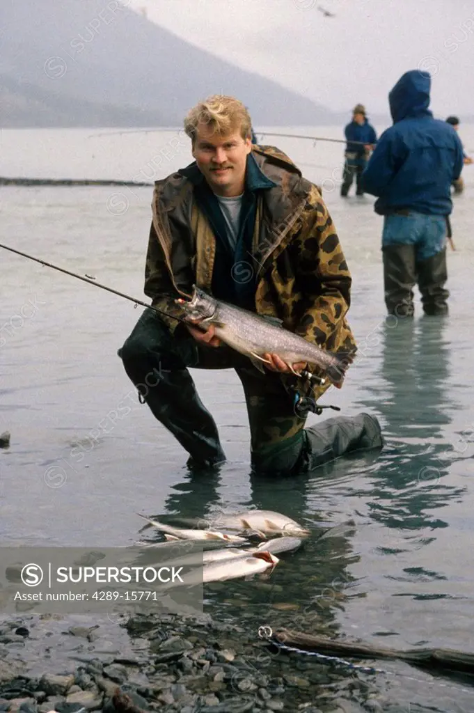 Fisherman w/Dolly Varden Trout Catch KP Alaska Fall Ptarmigan Creek