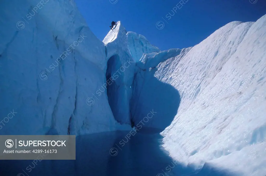 Person Ice Climbing Matanuska Glacier SC AK/nChugach Mts