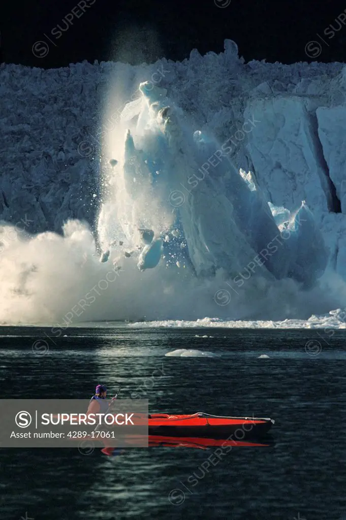 Kayaking calving Glacier SE AK Digital Composite summer scenic