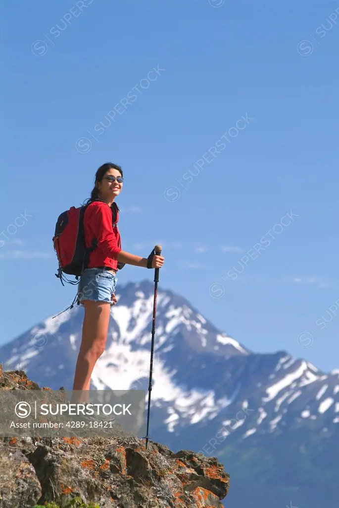 Woman Hiker Along Turnagain Arm SC Alaska Summer