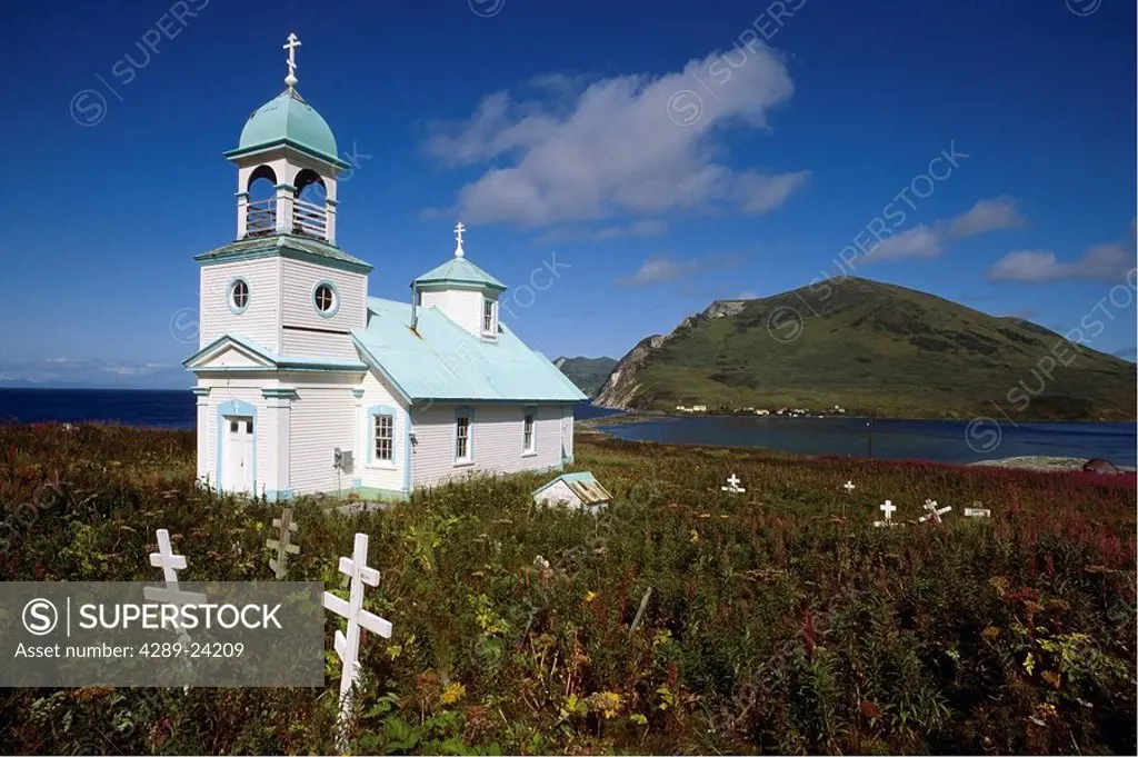 Russian Orthodox Church in Karluk on Kodiak Island/nSummer Alaska