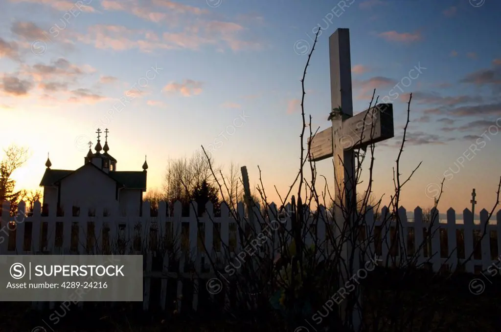 Russian Orthodox Church & Cementary @ Sunset KP AK Spring Silhouette Ninilchik