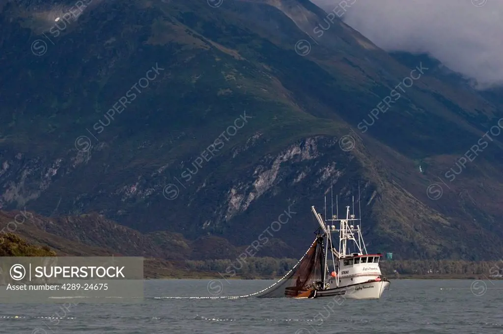 Commercial seiner *Lady Sandra* bringing in net Port Valdez Prince William Sound AK Southcentral Fall