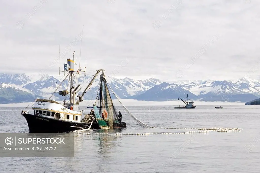 Commercial fishing seiner fishing for Salmon in Prince William Sound Alaska