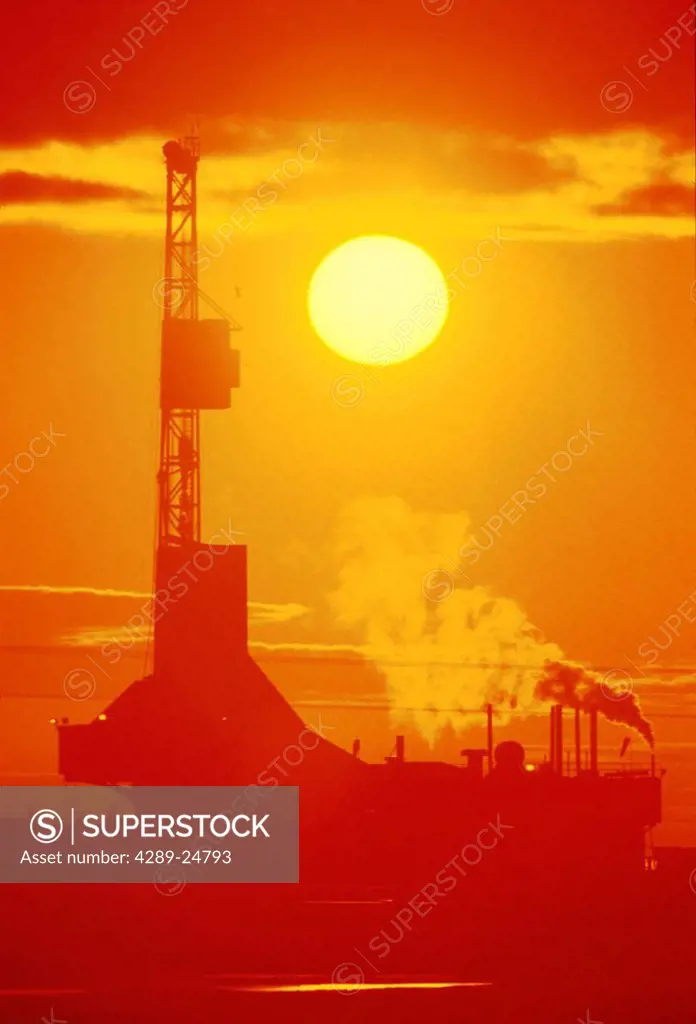 Oil Rig Sunset at Prudhoe Bay Arctic AK