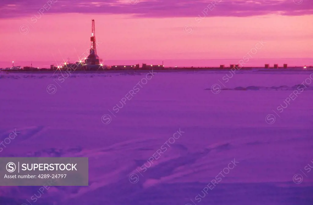 Alaska United drill rig at sunset Prudhoe Bay Arctic AK