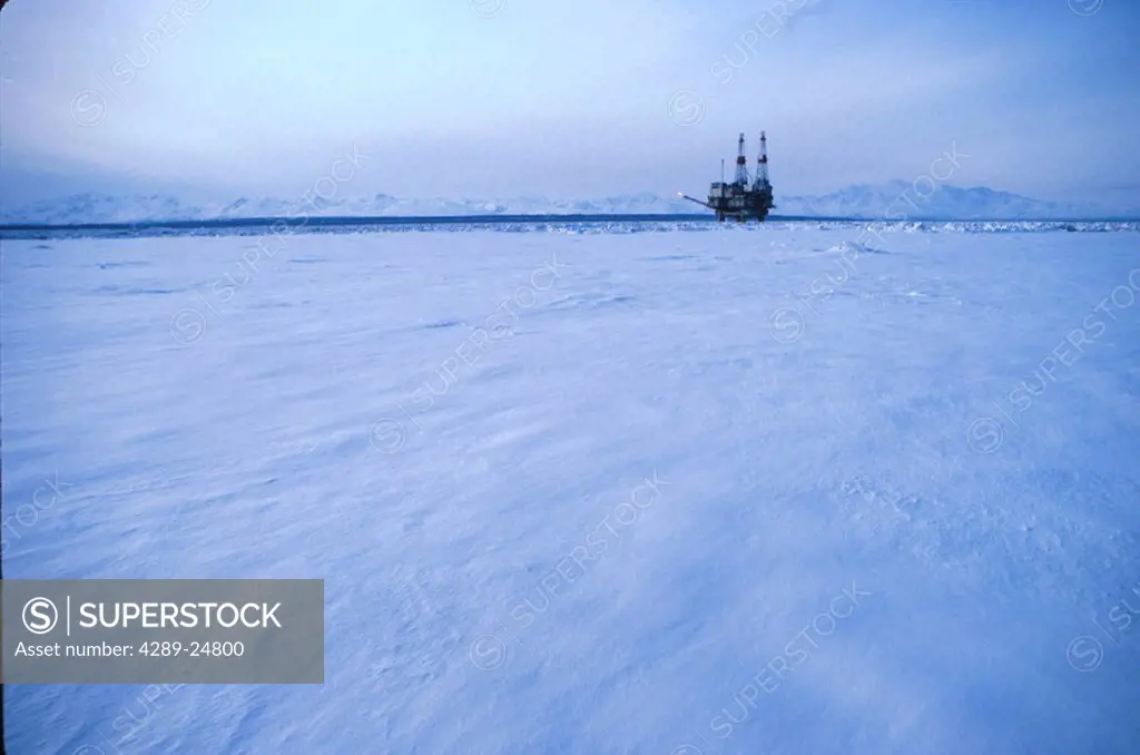 Oil rig Cook Inlet Kenai Peninsula AK winter scenic