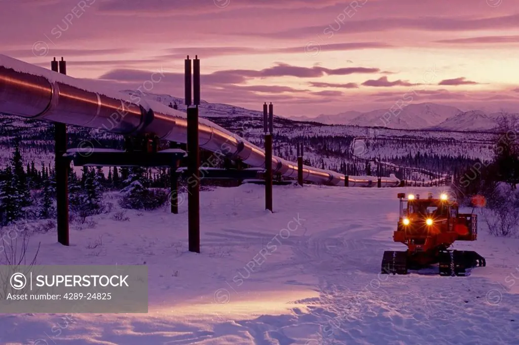Oil pipeline Snow Cat Chugach Mtns Southcentral AK winter scenic