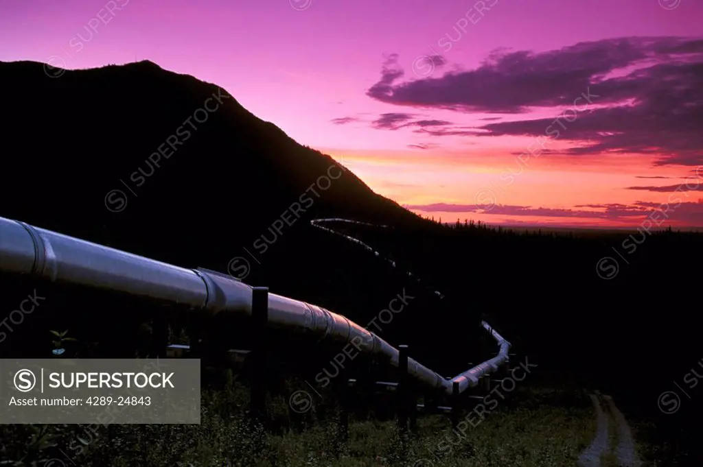 Trans_AK Pipeline @ Sunset Chugach Mtns SC AK Summer/nnear Willow Lake