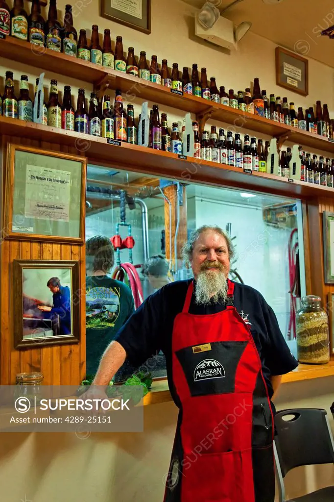Portrait of a male tour guide at the Alaskan Brewing Company in Juneau, Southeast Alaska, Summer