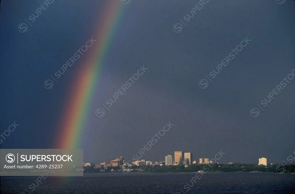 Rainbow Over Cook Inlet & Anchorage Skyline Summer