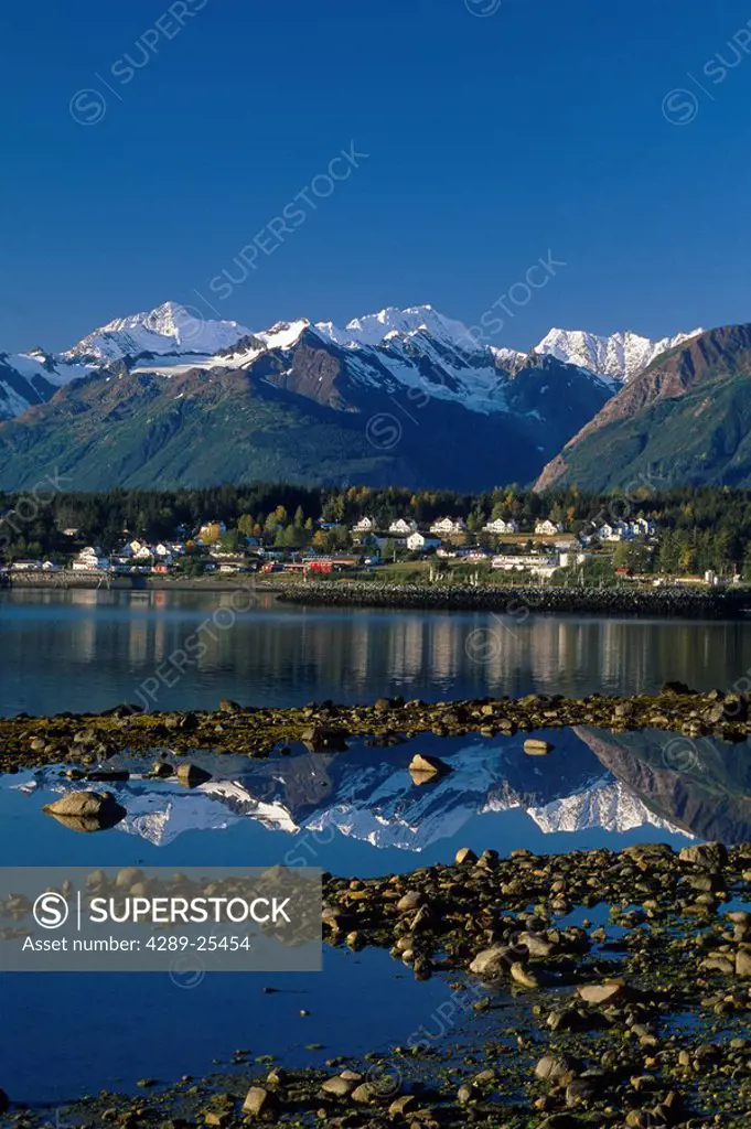 Fort Seward reflecting in water @ low tide Inside Passage Southeast Alaska Summer Tongass Nat Forest