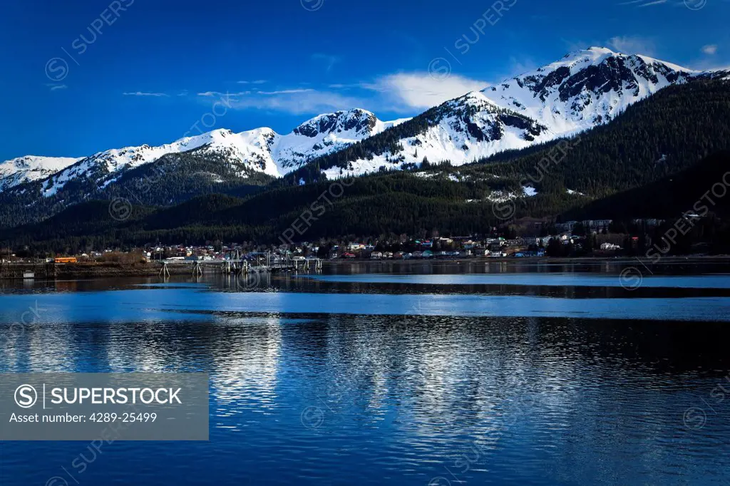 View of Mount Jumbo and Douglas Island from Juneau with Gastineau Channel in the foreground, Southeast Alaska, Summer