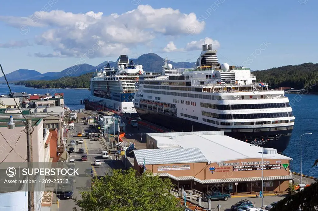 Celebrity & Holland America Cruiseships docked near downtown Ketchikan Alaska Southeast Summer