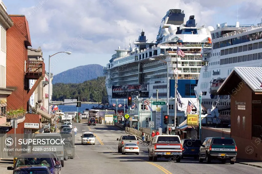 Celebrity & Holland America Cruiseships docked near downtown Ketchikan Alaska Southeast Summer