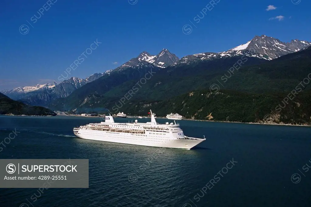 Aerial of Princess Cruise Ship Outside Skagway AK SE Summer *Sea Princess*