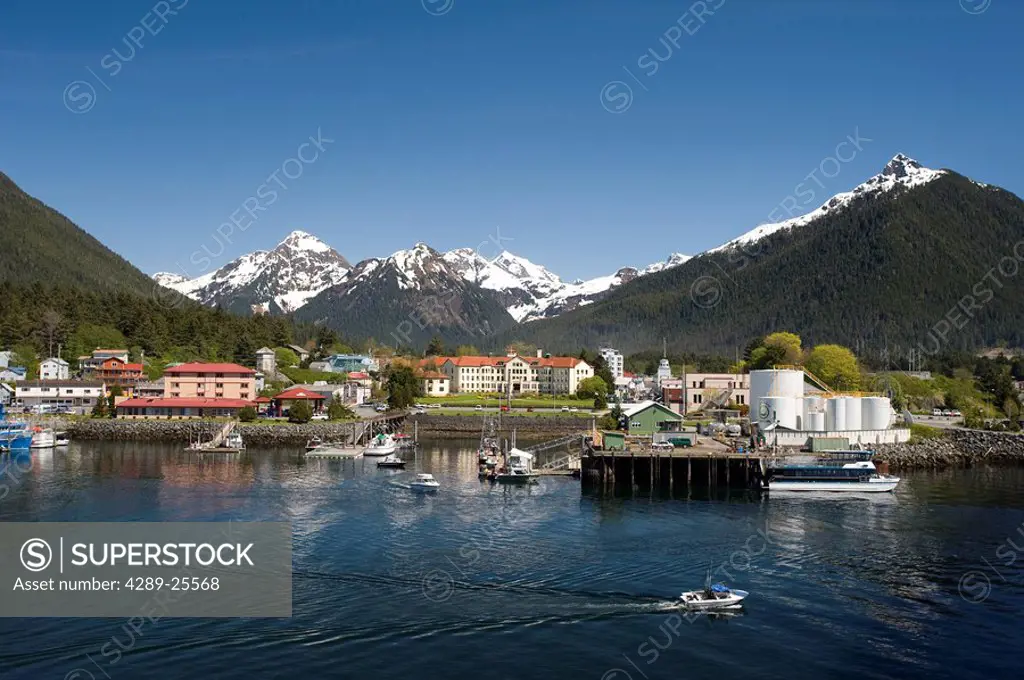 View of the Sitka town waterfront during Summer in Alaska