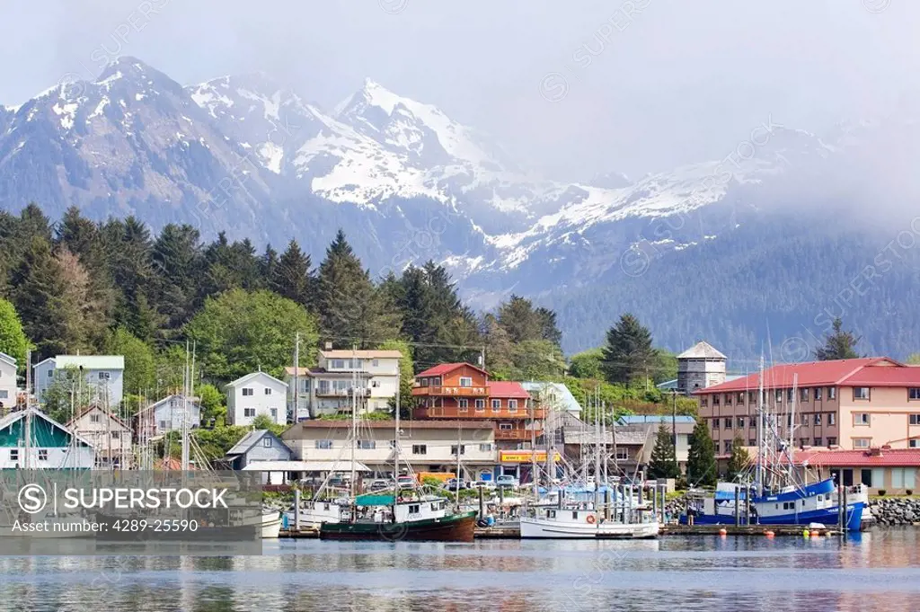 View of Sitka with Sitka Channel in the foreground Alaska Southeast summer