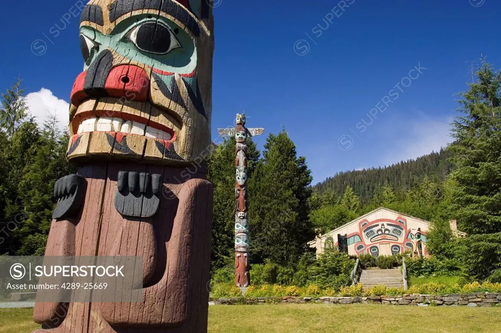 Totem poles @ Saxman village near Ketchikan Alaska Southeast Summer Tongass National Forest