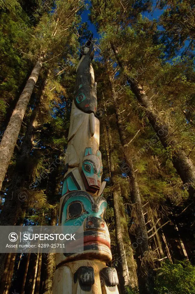 Totem pole in the forest @ Sitka National Historic Park Southeast Alaska Summer Inside Passage