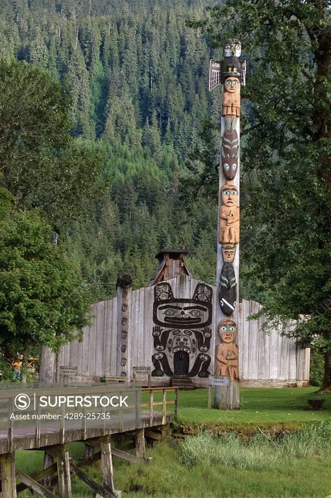 Totems & Clan House on Chief Shakes Island Wrangell, SE AK, Summer
