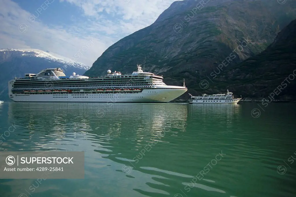 Cruise West cruiseship passes in front of Princess cruiseship Tracy Arm Fords_Terror Wilderness AK