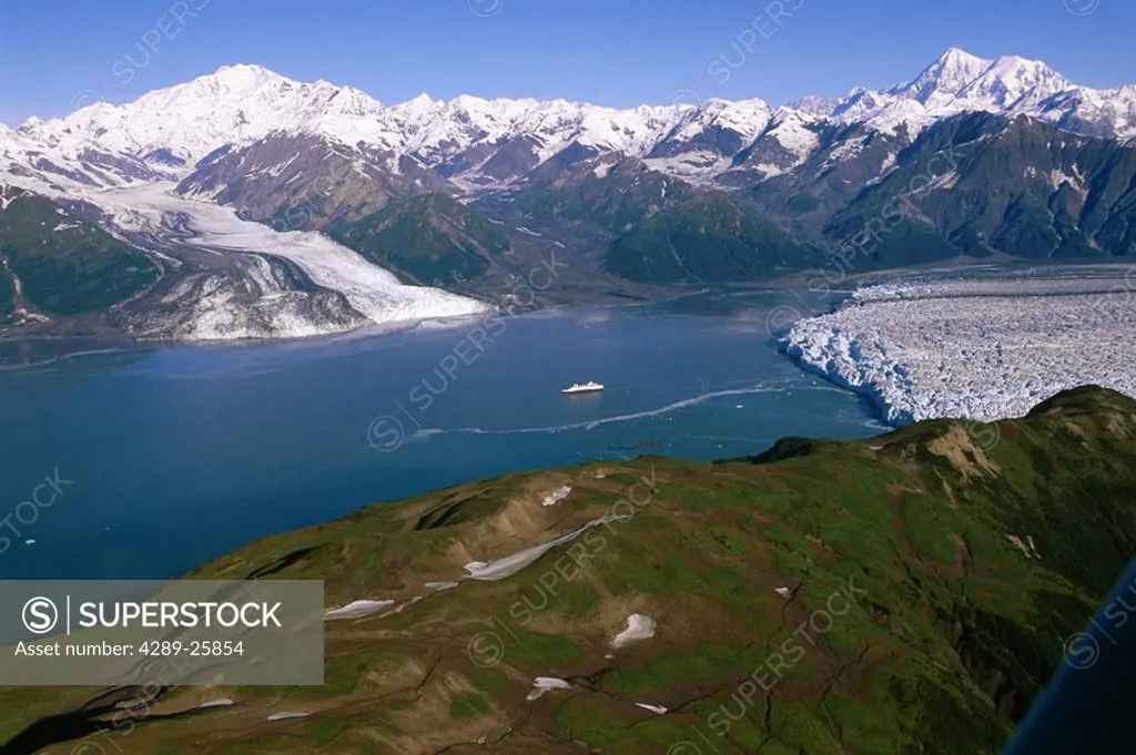 Holland America cruise ship at Hubbard Glacier and Turner Glacier Alaska/nDisenchantment Bay
