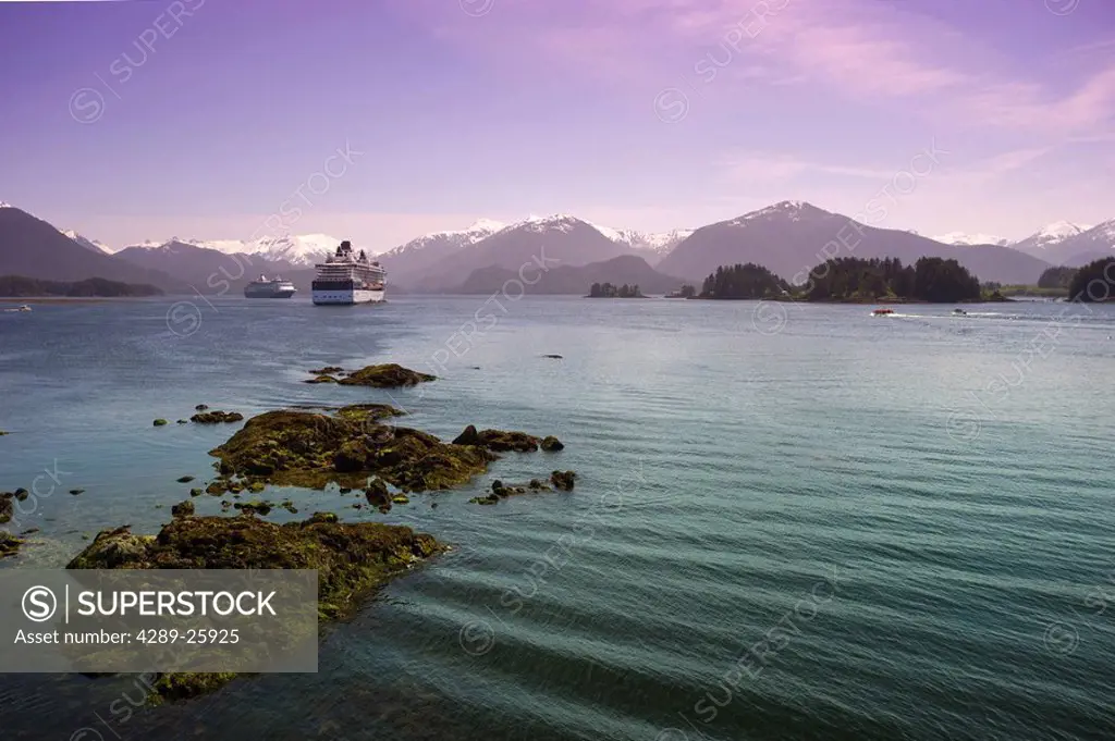 Cruise ship ferry heads back to the ship after a day in Sitka, Alaska