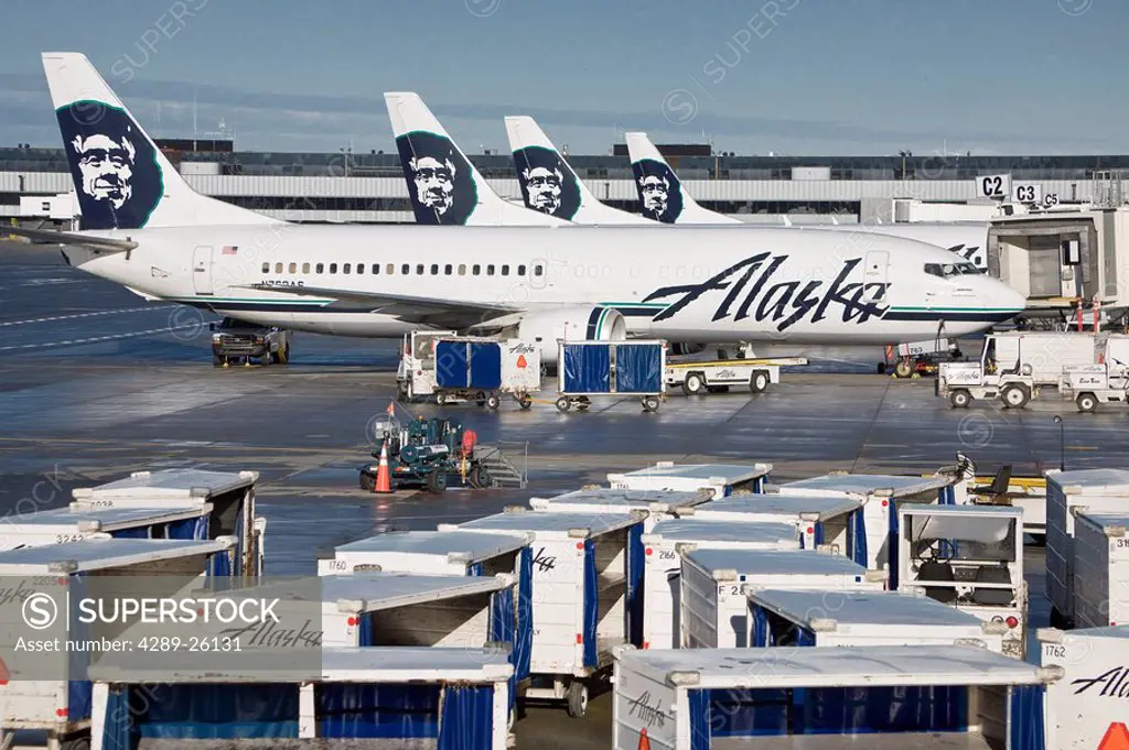 Alaska Airlines on the tarmac at Anchorage International Airport, Southcentral Alaska