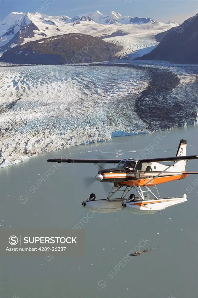 Turbo Beaver flight seeing over Colony Glacier during Summer in Southcentral Alaska