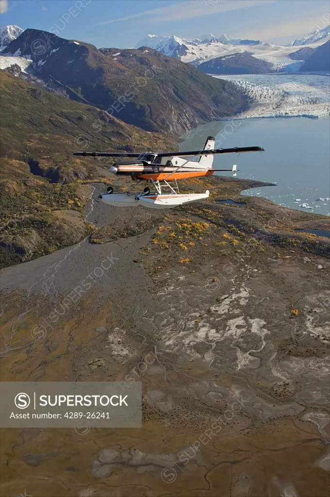 Turbo Beaver flight seeing over Colony Glacier during Summer in Southcentral Alaska