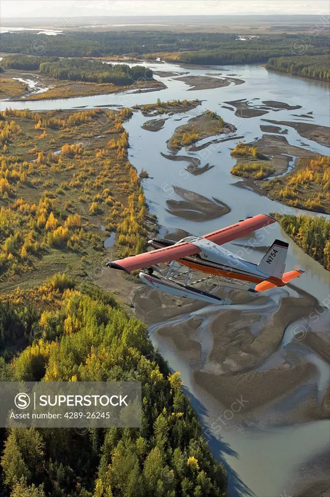 Turbo Beaver flight seeing over river during Summer in Southcentral Alaska