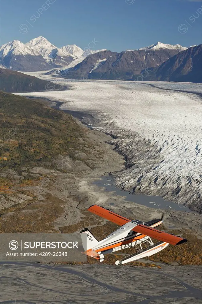 Turbo Beaver flight seeing over Knik Glacier during Summer in Southcentral Alaska