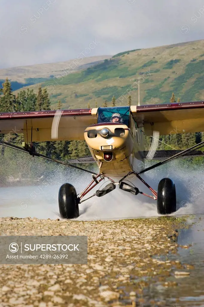 Super Cub at Marabou Landing on the upper Mulchatna River, Alaska
