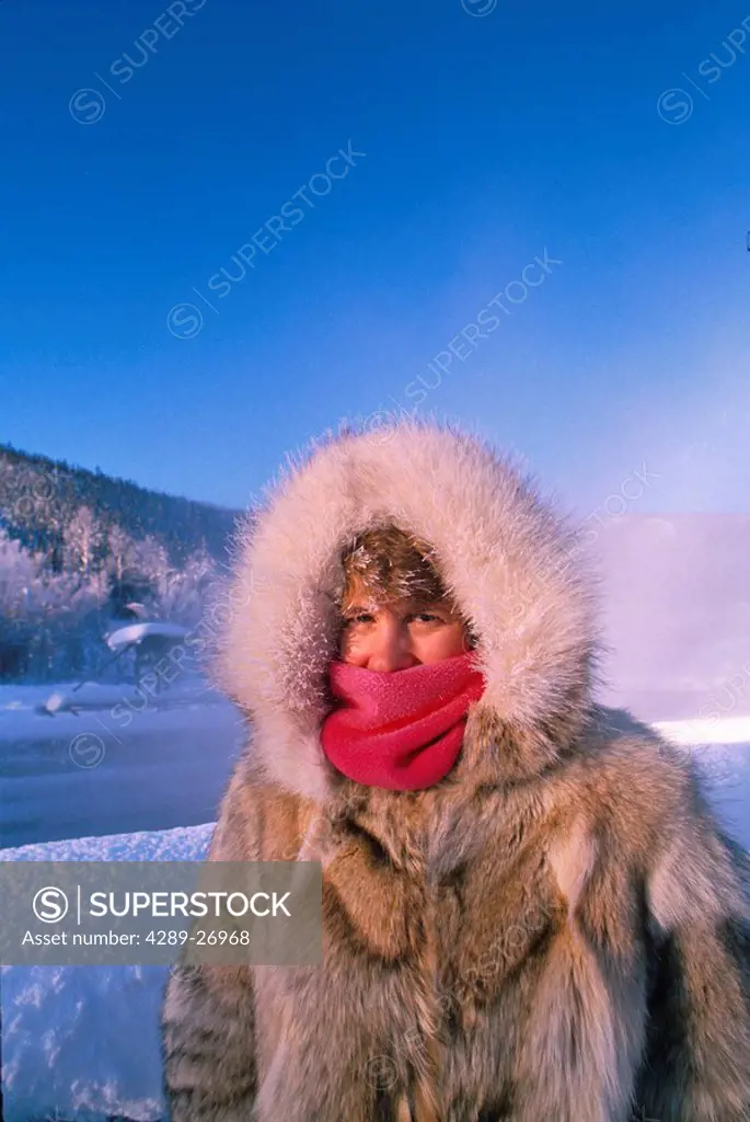 Woman in fur parka frost _40 degrees Chena Hot Springs AK Interior