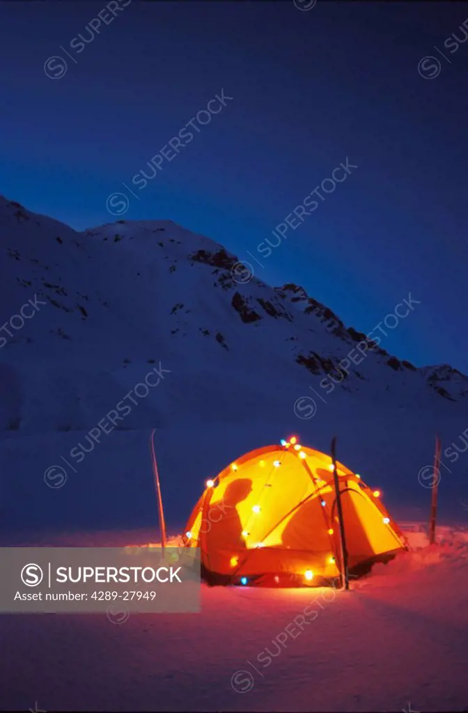 Lighted Tent W/ Christmas Lights Hatcher Pass SC AK Winter Scenic