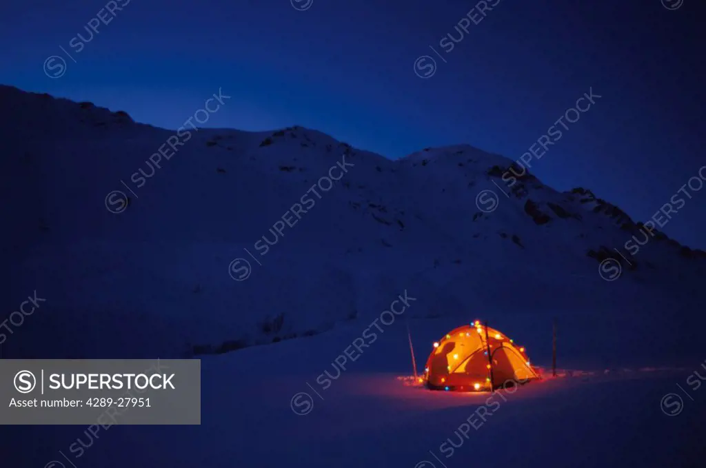 Lighted Tent W/ Christmas Lights Hatcher Pass SC AK Winter Scenic