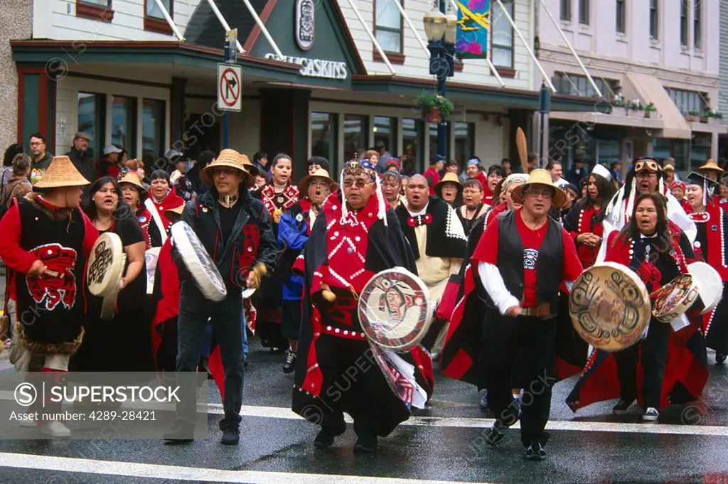 Alaska Native Celebration Parade 2004 through downtown Juneau Alaska Southeast Summer
