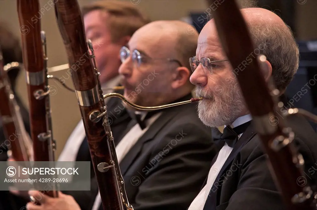 Musicians play the bassoon in the Anchorage Symphony Orchestra, Alaska