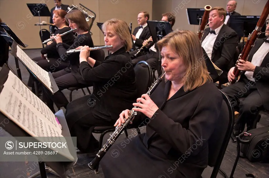 Musicians play in the woodwind section of the Anchorage Symphony Orchestra, Alaska