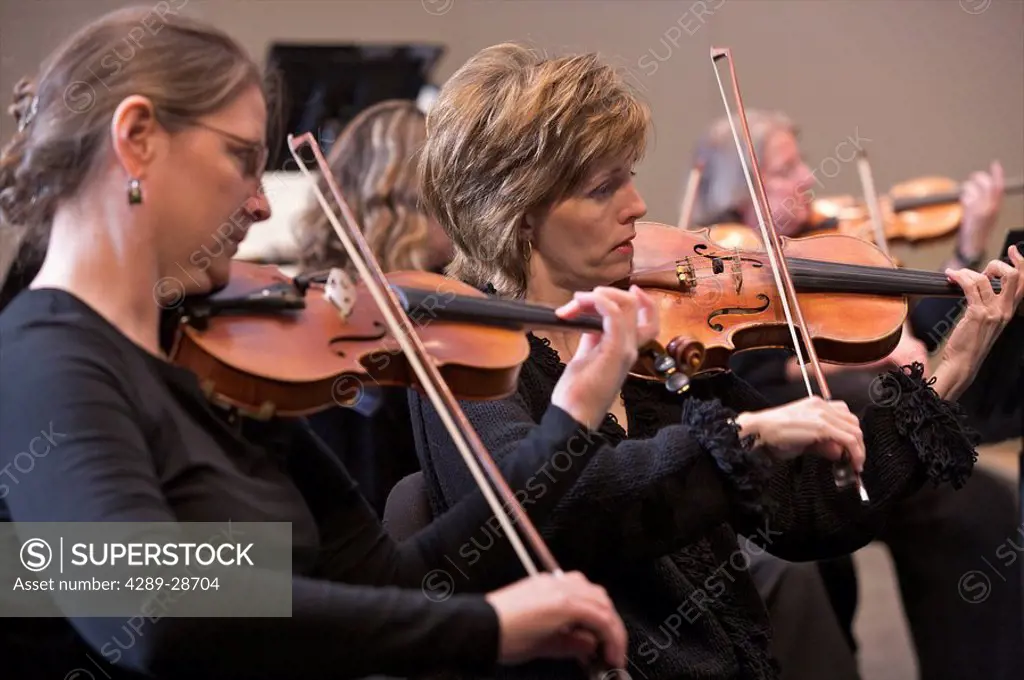 Anchorage Symphony Orchestra string section performs, Anchorage, Alaska