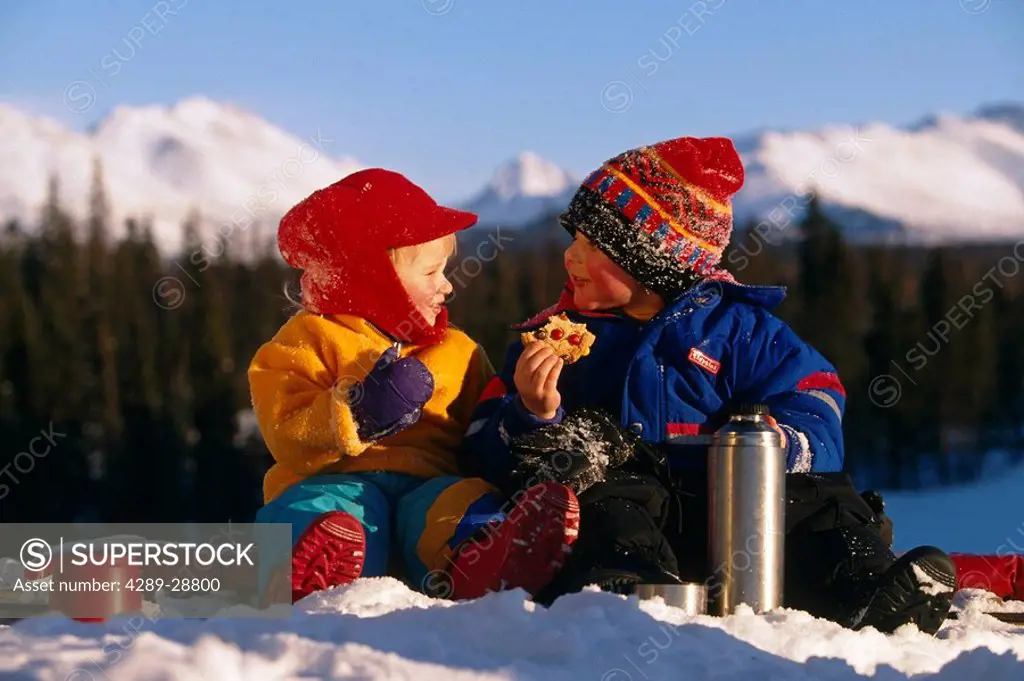 Children Drinking Hot Chocolate Outside SC AK Winter Russian Jack Park