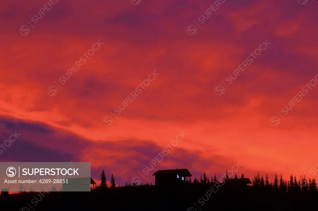 Sunrise Reflect on Cabins Alpenglow Orange Interior AK Red Dramatic