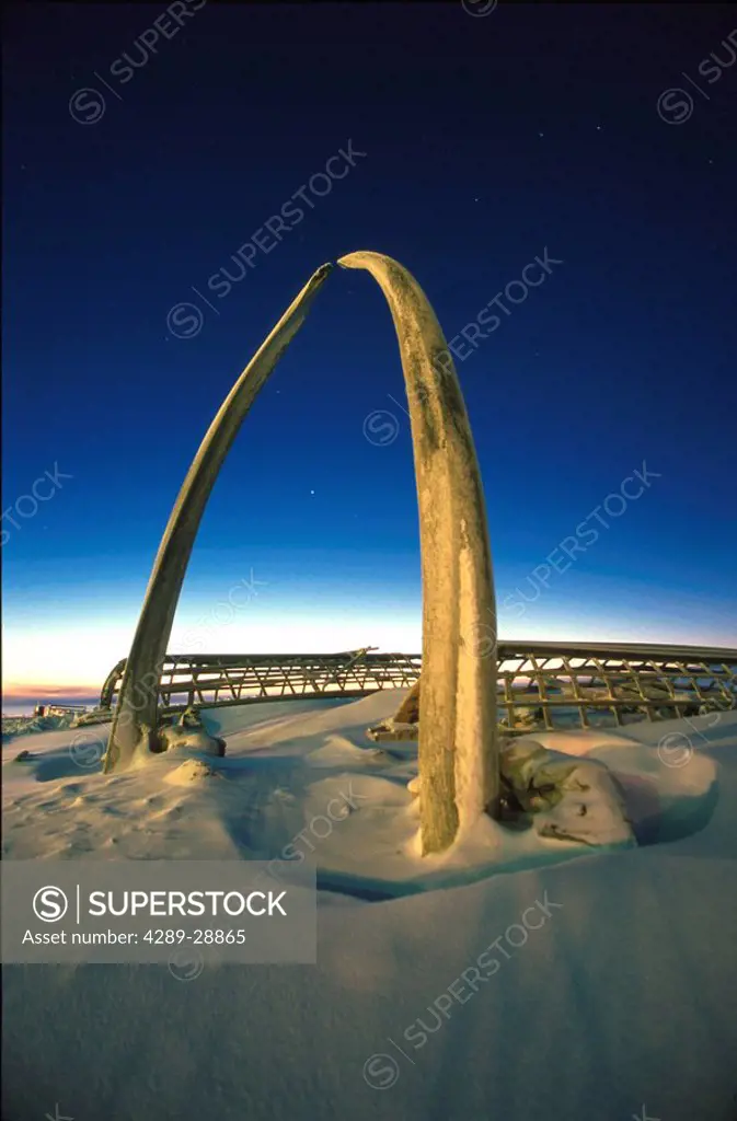 Sunset Arctic Ocean Whale Bone Monument Barrow Alaska Umiak boat Winter