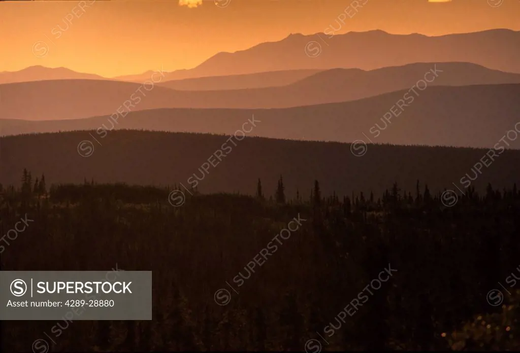 Layered Mountains at sunset Interior Alaska