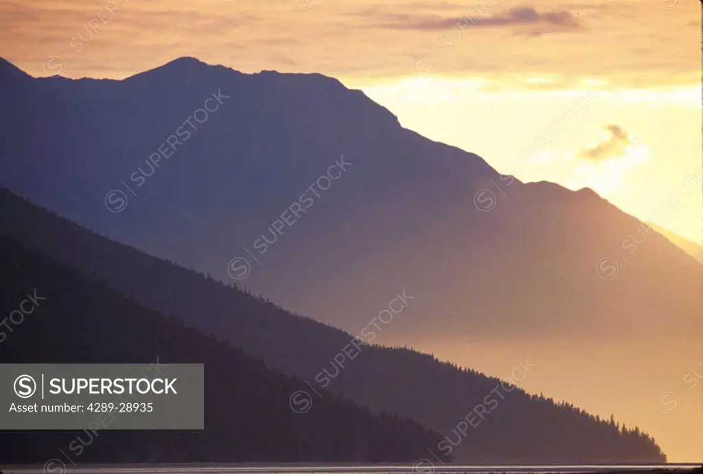 Golden Sunset Turnagain Arm Chugach Mountains Summer Southcentral Alaska