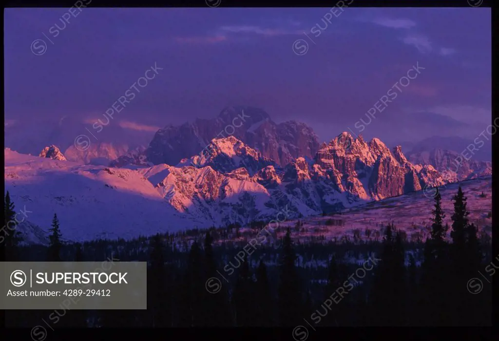 Alaska Range sunrise from Parks Kwy Interior AK spring scenic