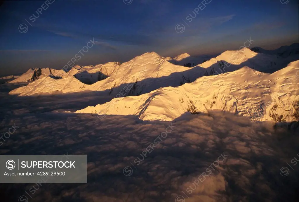 Alaska Range Alpenglow Clouds Denali Natl Park Sky Mountains Aerial Snow Summer Interior