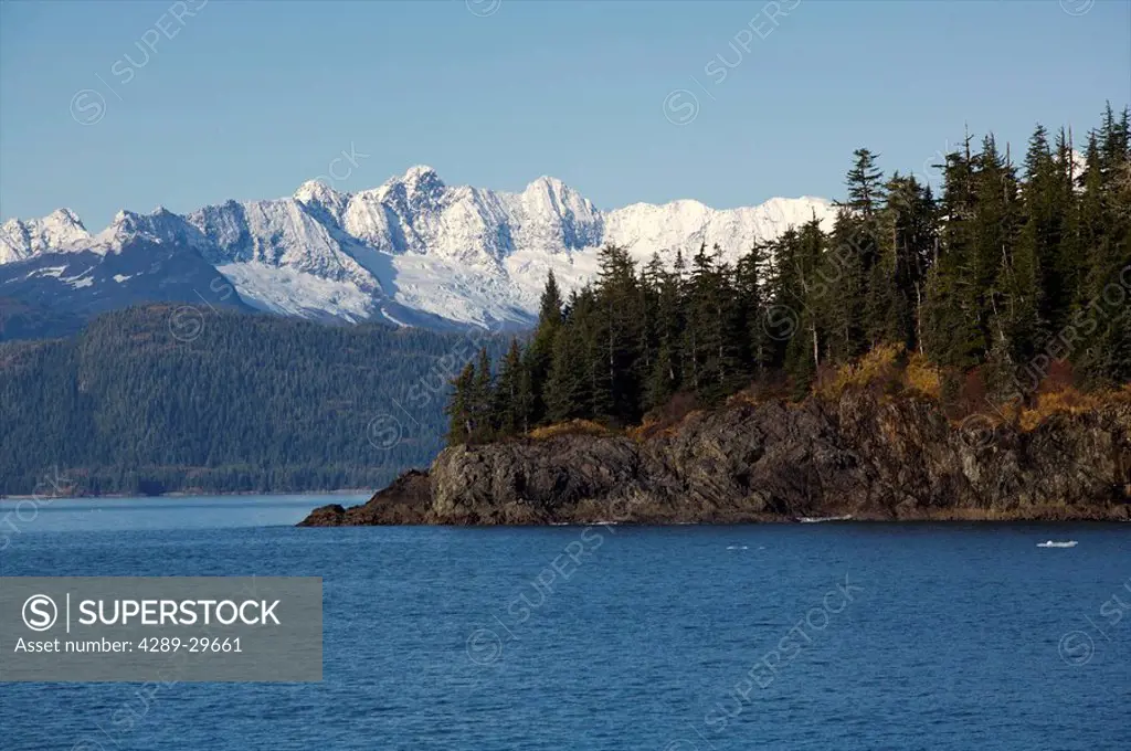 Scenic view of Chugach Mountains and Prince William Sound near Valdez, Alaska
